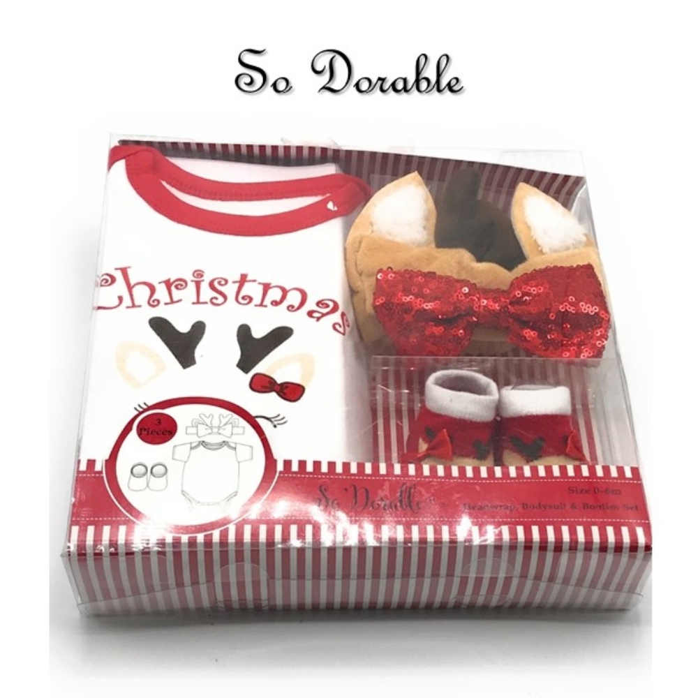 So Dorable Baby 0-6 Mos Reindeer Matching Set Christmas Costume Clothe Gift NEW